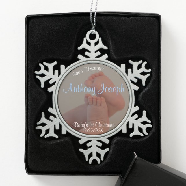 Baby Toes Boy 1st Christmas Snowflake Ornament (Box)