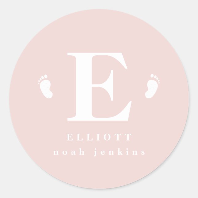 baby toes initial birth announcement stickers (Front)