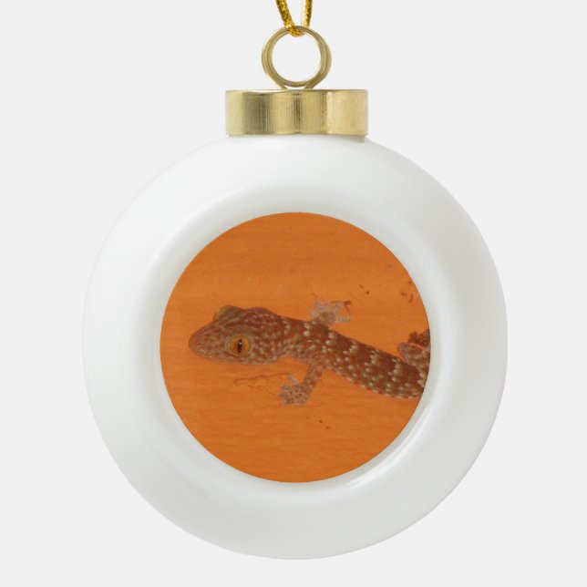 Baby Tokay Gecko Ceramic Ball Christmas Ornament (Front)