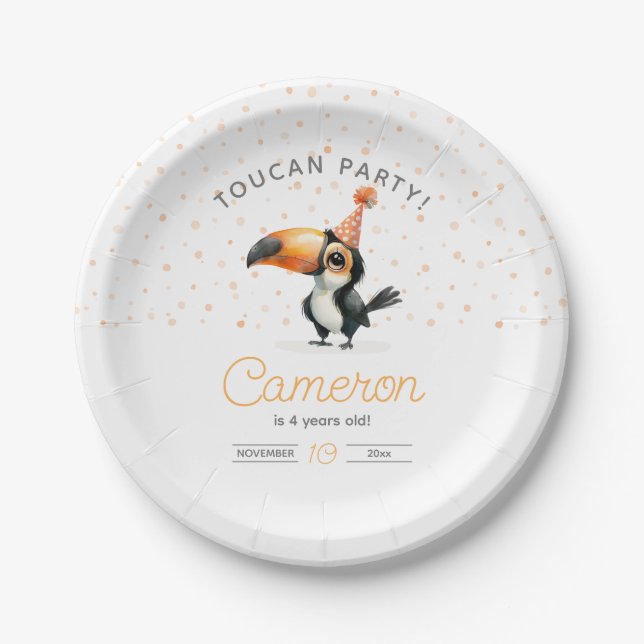 Baby Toucan, orange, kid’s birthday celebration  Paper Plates (Front)