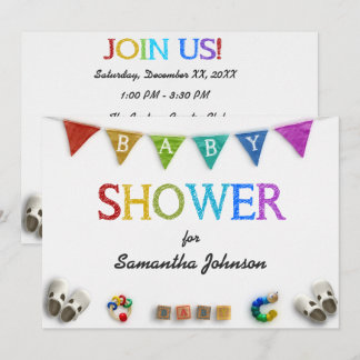 Baby Toys and Bright Colors Bunting Baby Shower Invitation
