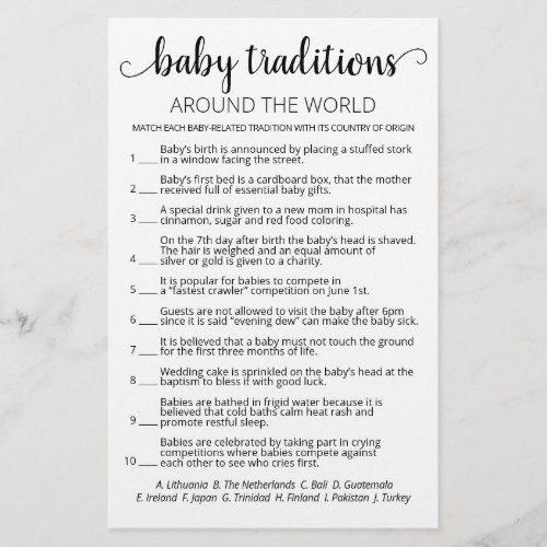 Baby Traditions game Baby Shower party game