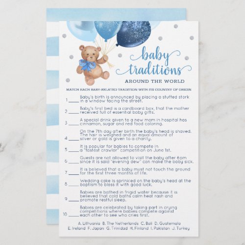 Baby Traditions Game Baby Shower Teddy Bear