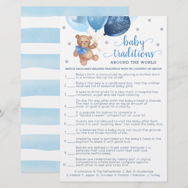 Baby Traditions Game Baby Shower Teddy Bear (Front/Back)