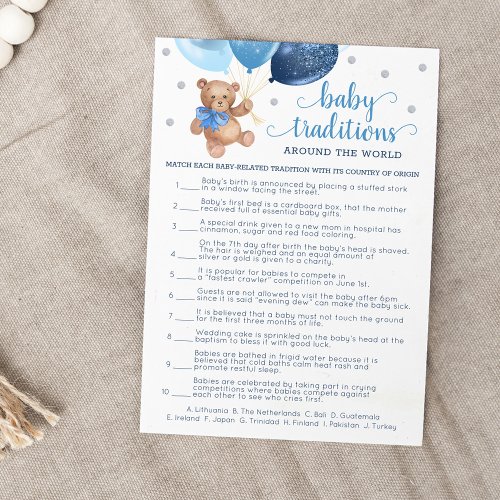 Baby Traditions Game Baby Shower Teddy Bear Card