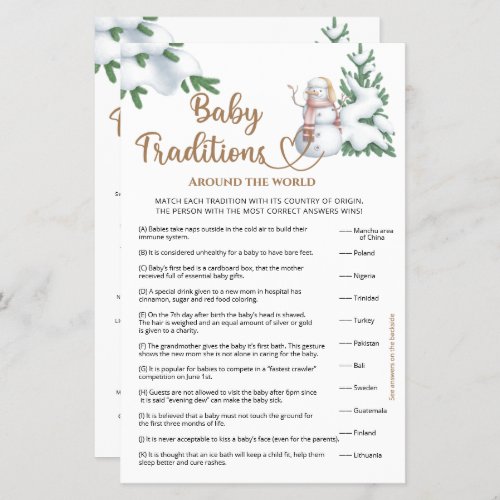 Baby Traditions Winter Baby Shower Game