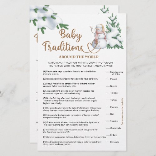 Baby Traditions Winter Baby Shower Game