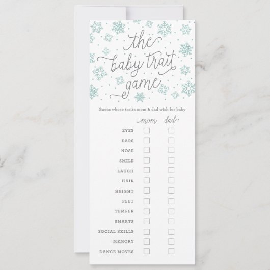 Baby Trait Game Snowflake Baby Shower Game Card (Front)