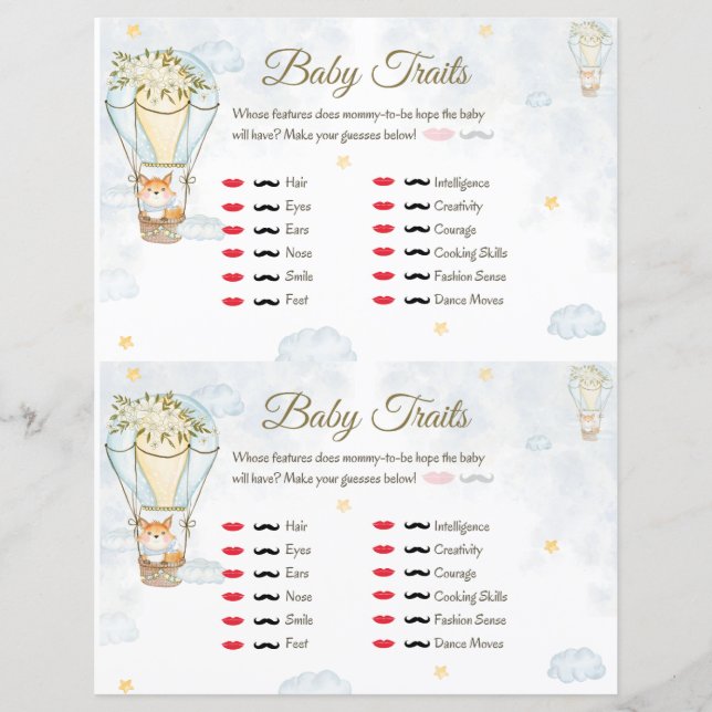 Baby Traits Baby Shower Game (Front)