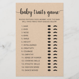 Baby traits game Baby Shower party Game card