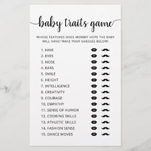 Baby traits game Baby Shower party Game card