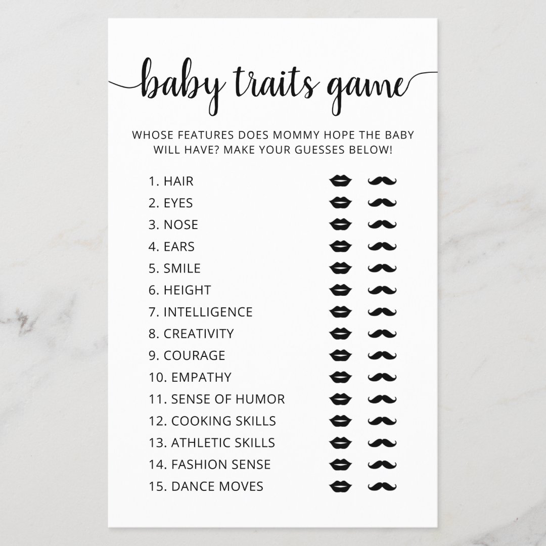 Baby traits game Baby Shower party Game card | Zazzle