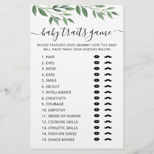 Baby traits game Baby Shower party Game card