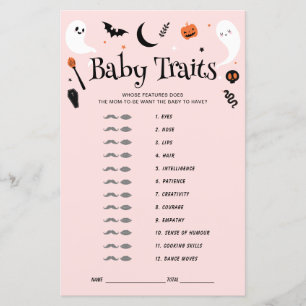  Baby Traits Pink Halloween Baby Shower Game