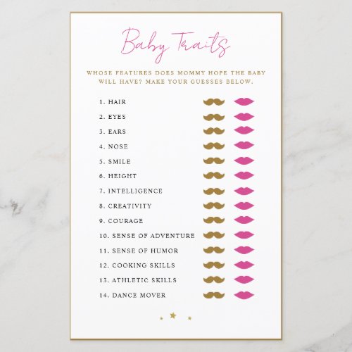 Baby Traits Shower Game Advice Cards