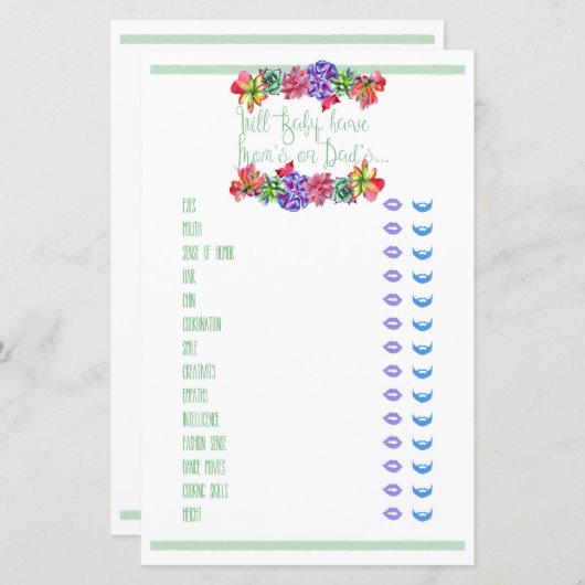 Baby Traits Succulent Baby Shower Game (Front/Back)