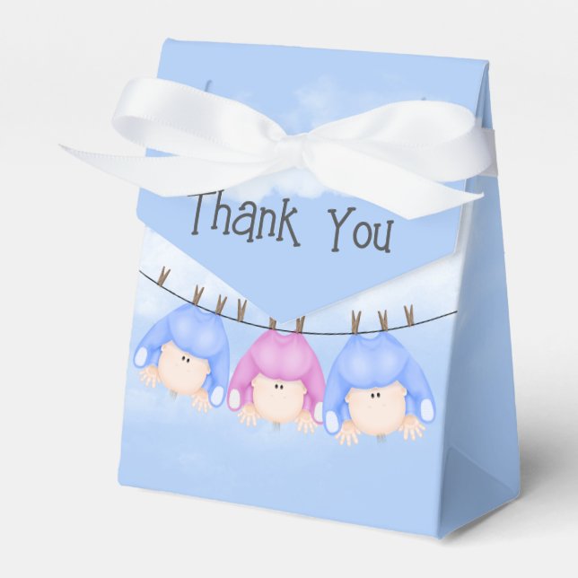 Baby Triplets Hanging On Clothesline Favor Boxes (Front Side)