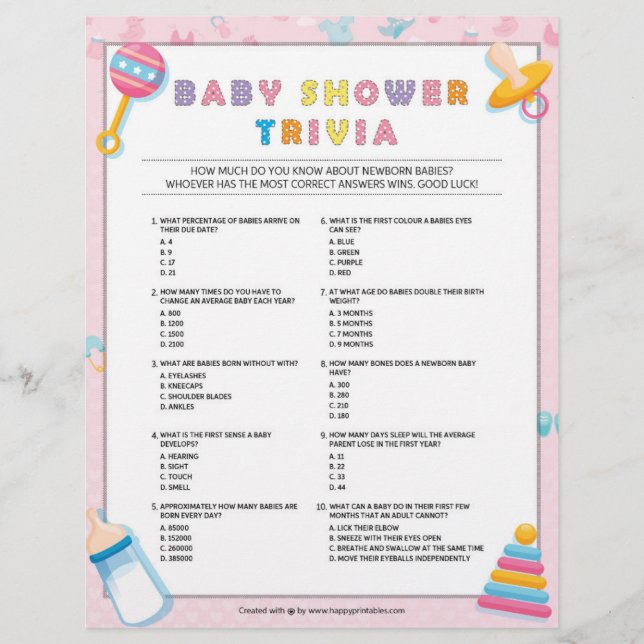 Baby Trivia [Baby Basics Pink] Letterhead (Front)