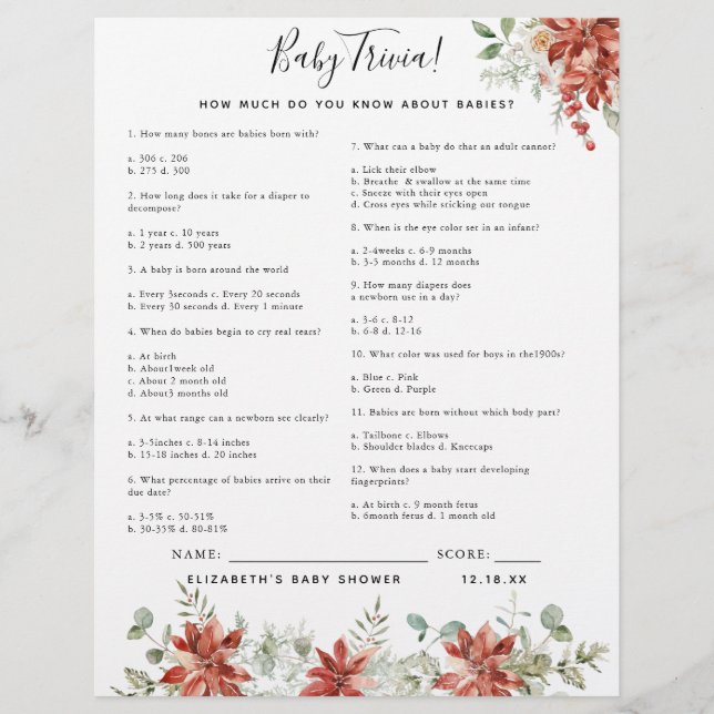 Baby Trivia | Baby Shower Game (Front)