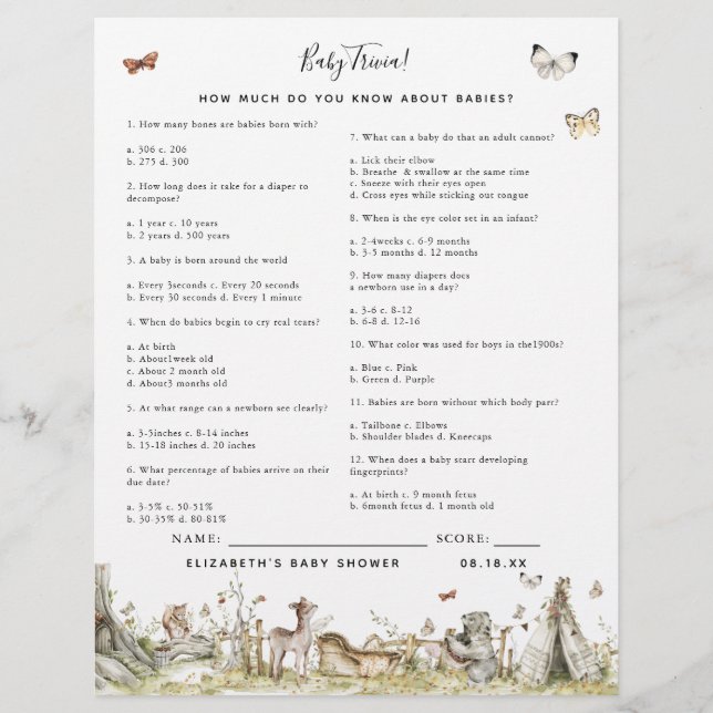 Baby Trivia | Baby Shower Game (Front)