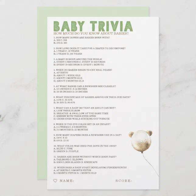 Baby Trivia Baby Shower Game Zazzle