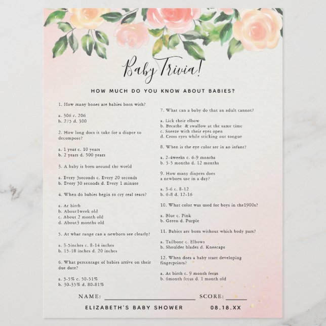 Baby Trivia | Baby Shower Game (Front)
