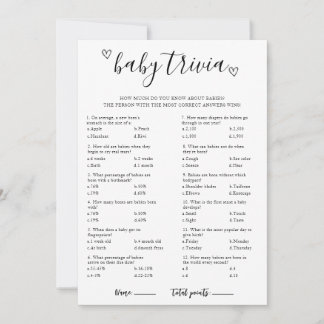  Baby Trivia Baby Shower Game Card