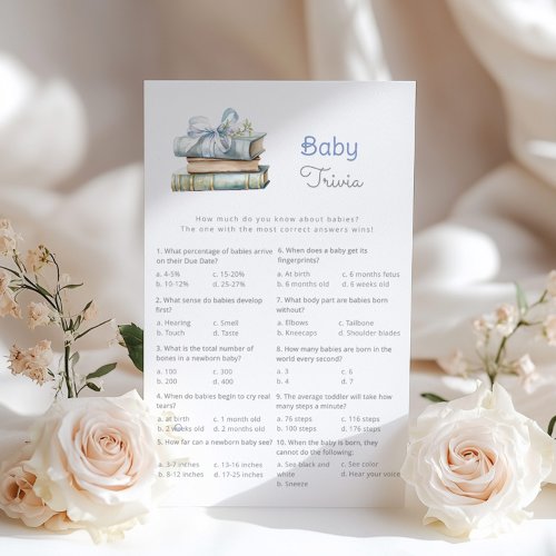 Baby Trivia Blue Bow Books baby shower game