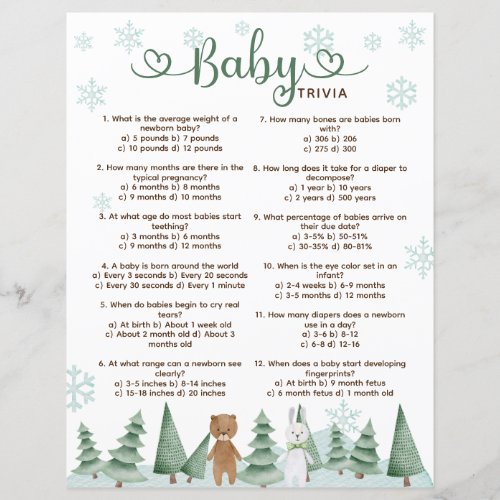 Baby Trivia Cute Winter Woodland Theme Game