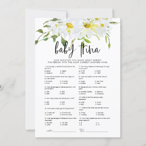 Baby Trivia Daisy Baby Shower floral game card