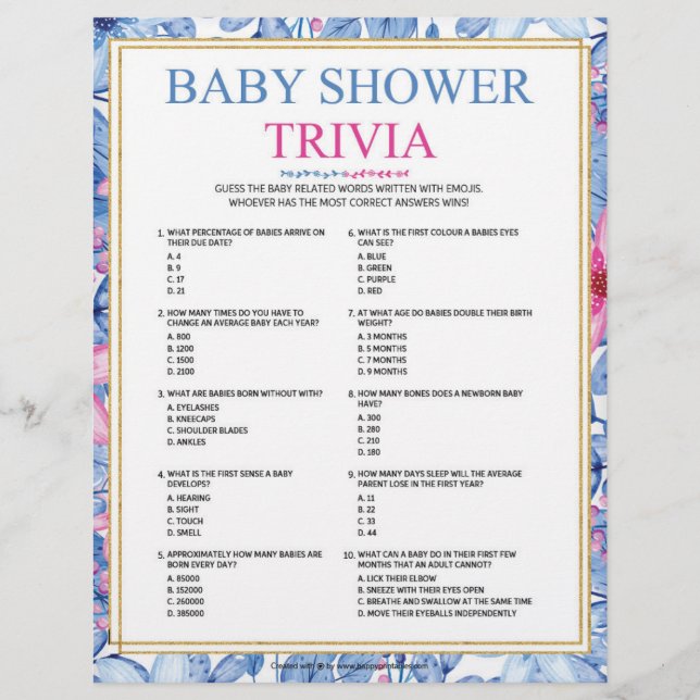 Baby Trivia [Floral Watercolors] Letterhead (Front)