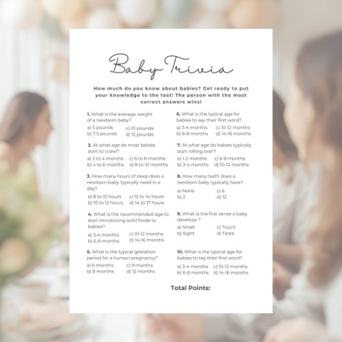 Baby Trivia Game for Baby Shower with Answers Letterhead