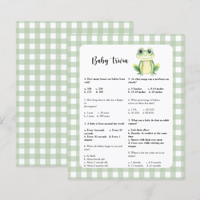 Baby Trivia game | Frog Baby Shower (Front/Back)