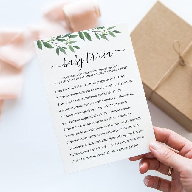 Baby Trivia Game with Answers Baby Shower Card (Creator Uploaded)