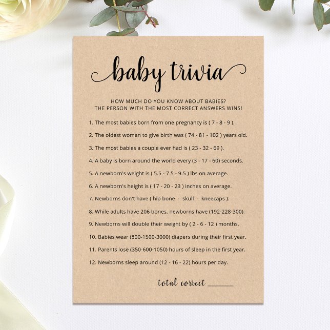 Baby Trivia Game with Answers Baby Shower Card (Creator Uploaded)