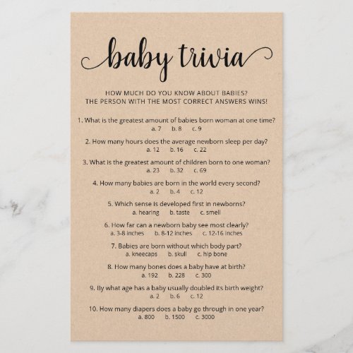 Baby Trivia Game with Answers Baby Shower party