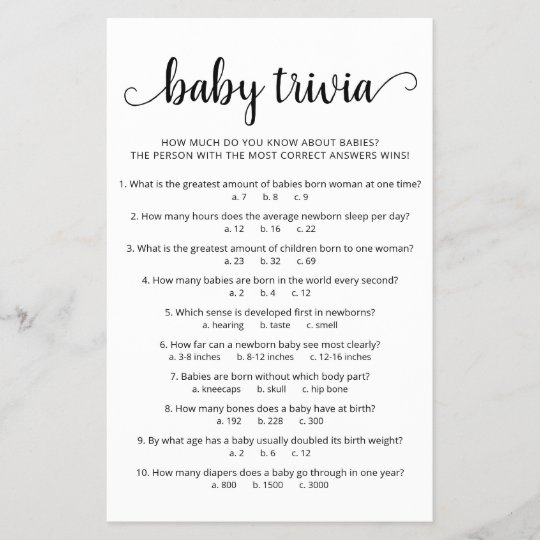 Printable Baby Shower Trivia Game