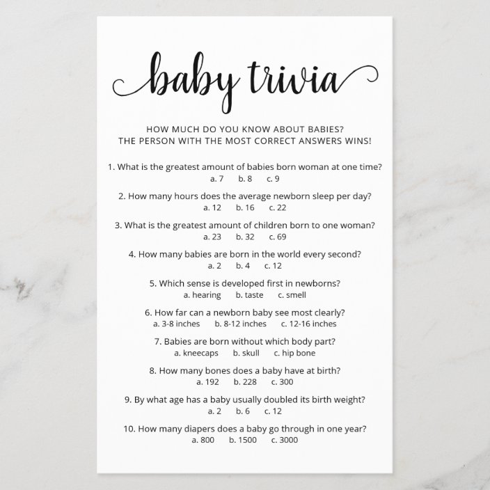 Baby Trivia Game With Answers Baby Shower Party