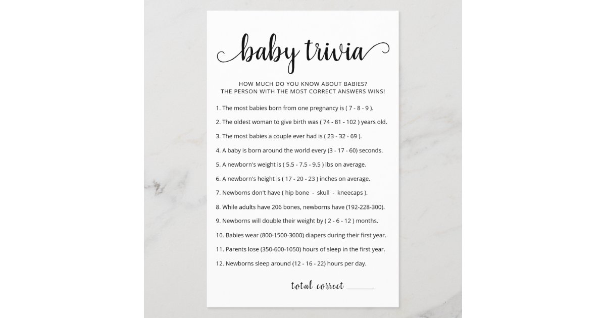 Questions Game Baby Shower Quiz Rustic Baby Shower Trivia Game 