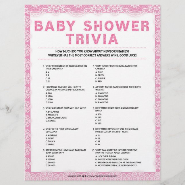 Baby Trivia [Luxury Lace [Pink]] Letterhead (Front)
