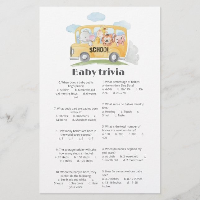Baby trivia Scrip Cute Woodland Baby Shower card  (Front)