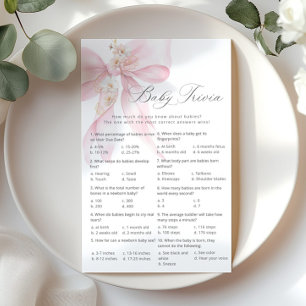 Baby trivia Script Pink Bow Baby shower game