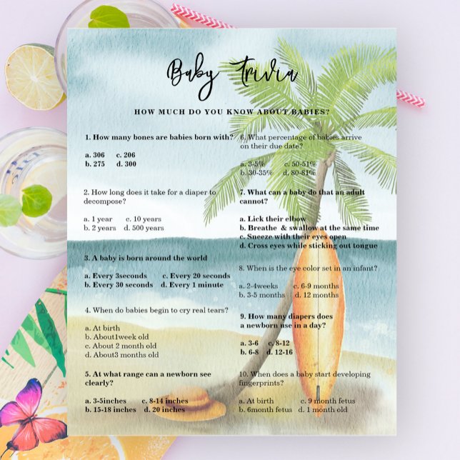 Baby Trivia - Surf beach Baby Shower Game (Creator Uploaded)