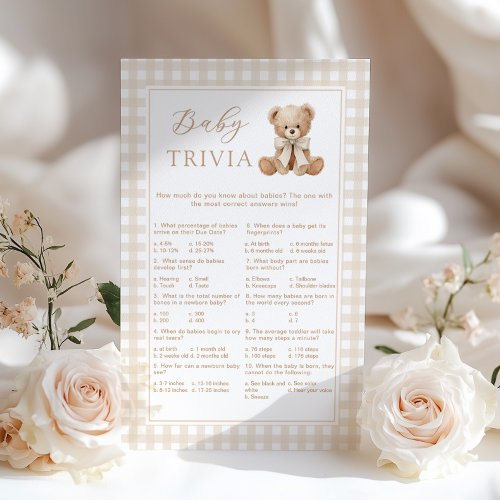 Baby Trivia Teddy Bear Gingham Baby shower game