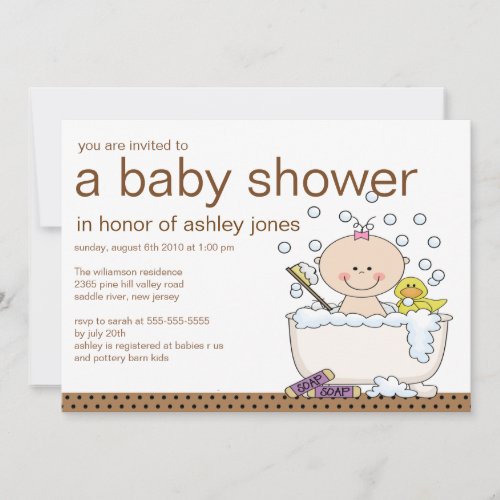 Baby Tub Girl Baby Shower Invitation