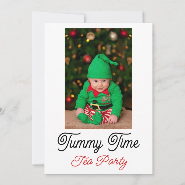 Baby Tummy Time, Christmas Tea Personalize Text Invitation (Front)