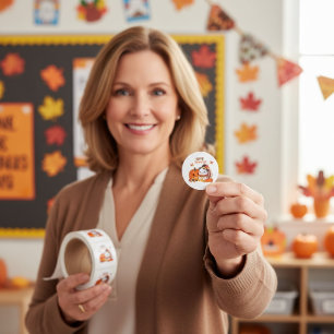 Baby Turkey And Pumpkin Celebrating Thanksgiving  Classic Round Sticker