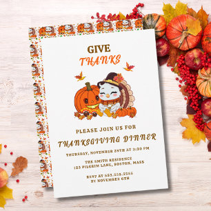 Baby Turkey And Pumpkin Celebrating Thanksgiving Invitation