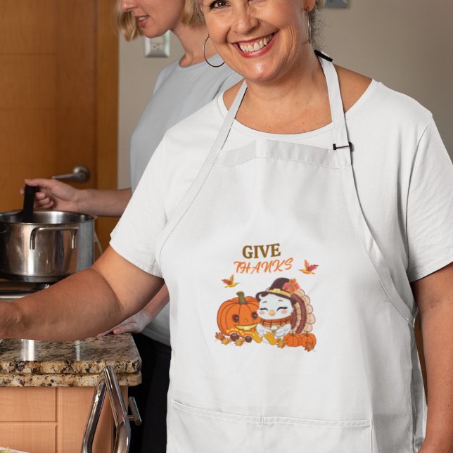 Baby Turkey And Pumpkin Celebrating Thanksgiving  Long Apron (Creator Uploaded)