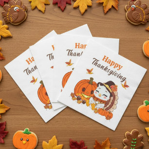 Baby Turkey And Pumpkin Celebrating Thanksgiving Napkins